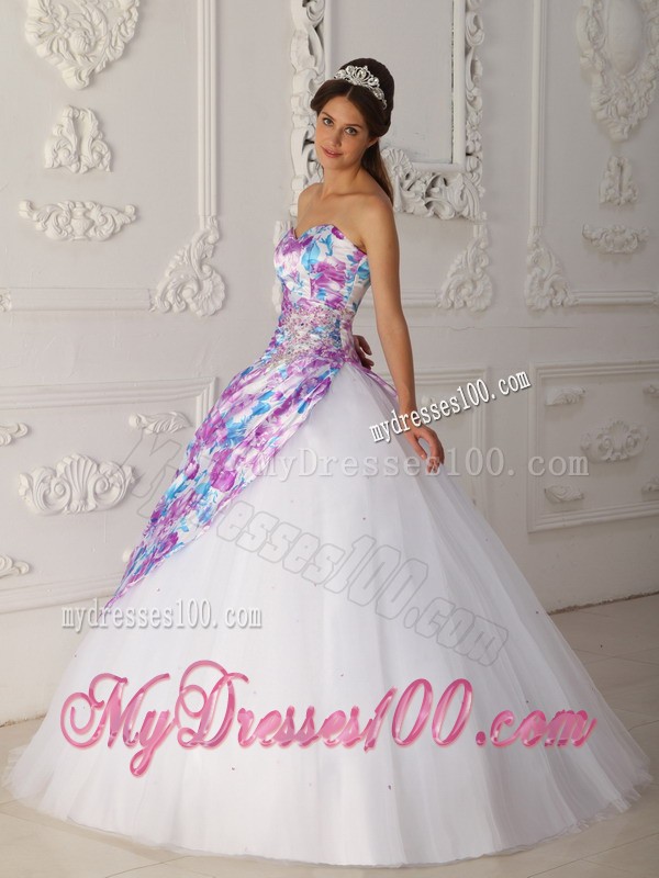 Multi-color Printed A-line Sweetheart Quinceanera Dress in Tulle
