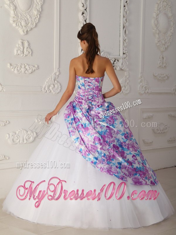 Multi-color Printed A-line Sweetheart Quinceanera Dress in Tulle