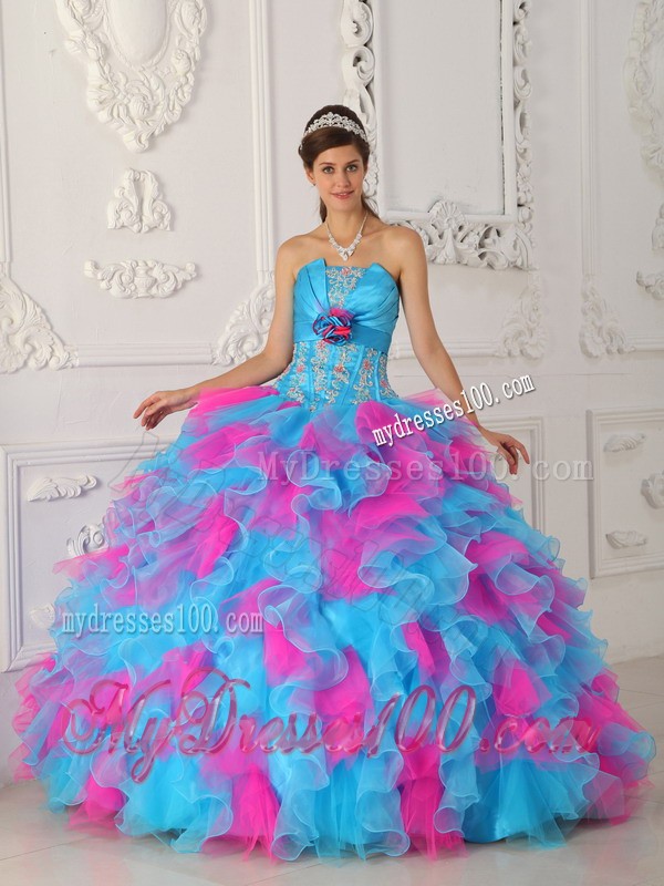 Multi-color Ruffles Strapless Quinceanera Dress with Appliques