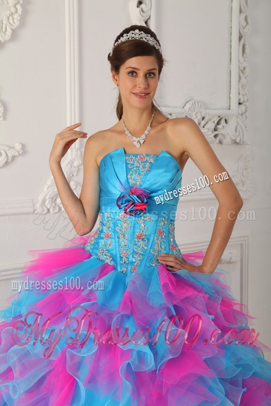 Multi-color Ruffles Strapless Quinceanera Dress with Appliques