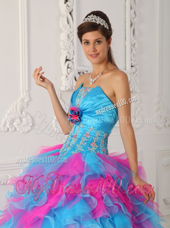 Multi-color Ruffles Strapless Quinceanera Dress with Appliques