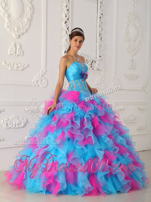 Multi-color Ruffles Strapless Quinceanera Dress with Appliques