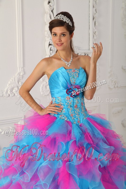 Multi-color Ruffles Strapless Quinceanera Dress with Appliques