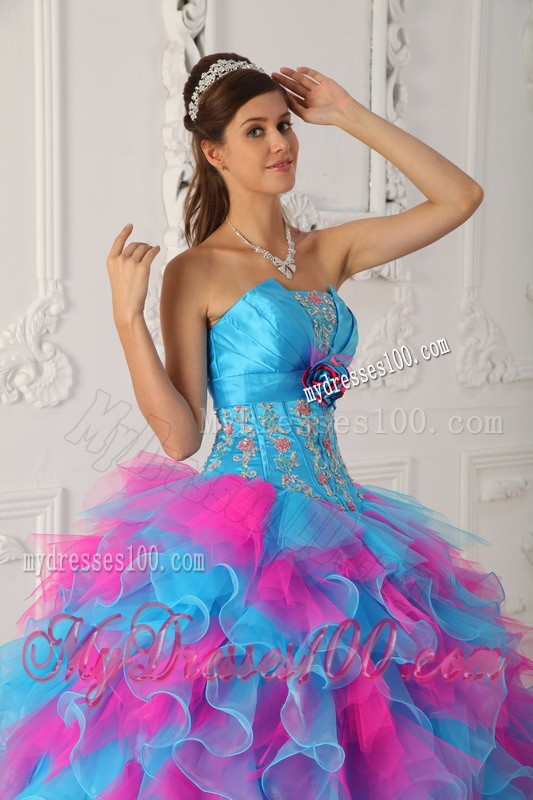 Multi-color Ruffles Strapless Quinceanera Dress with Appliques
