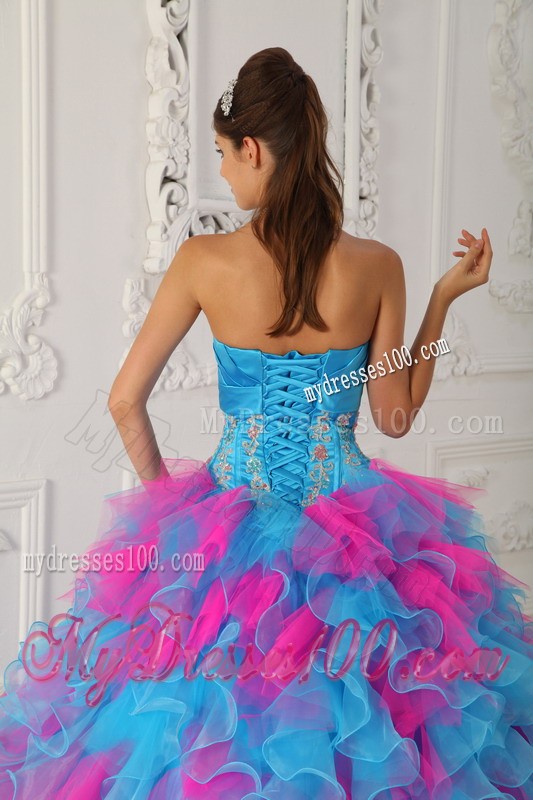 Multi-color Ruffles Strapless Quinceanera Dress with Appliques