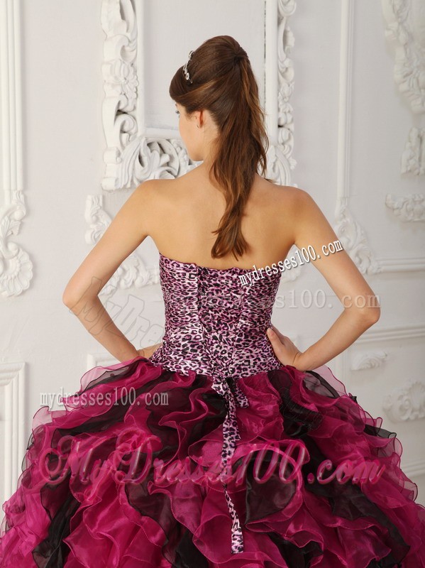 Multi-color Sweetheart Floor-length Leopard and Organza Quinceanera Dress