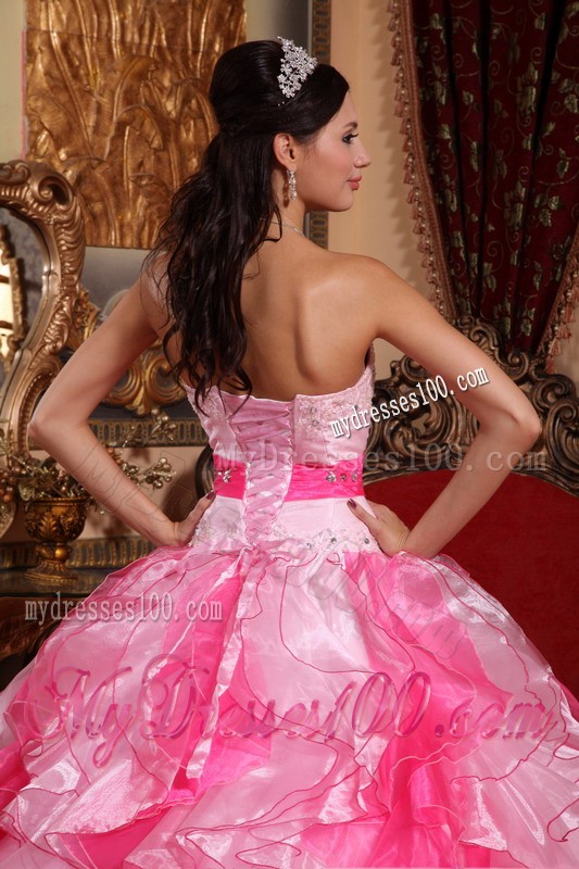 Two-toned Pink Sweetheart Beaded and Ruffled Quinceanera Dress