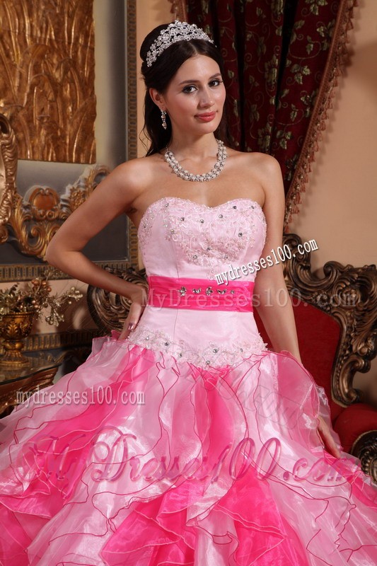 Two-toned Pink Sweetheart Beaded and Ruffled Quinceanera Dress