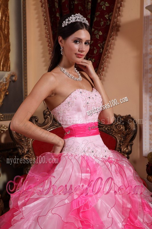 Two-toned Pink Sweetheart Beaded and Ruffled Quinceanera Dress