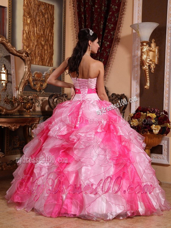 Two-toned Pink Sweetheart Beaded and Ruffled Quinceanera Dress