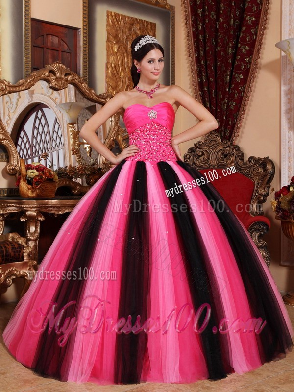 Multi-colored Ball Gown Beaded Sweetheart Quinceanera Dress