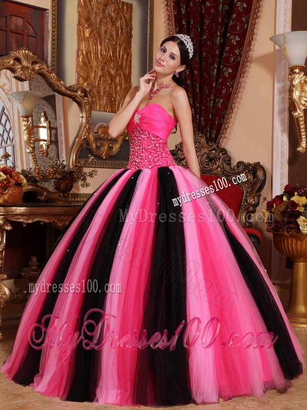 Multi-colored Ball Gown Beaded Sweetheart Quinceanera Dress
