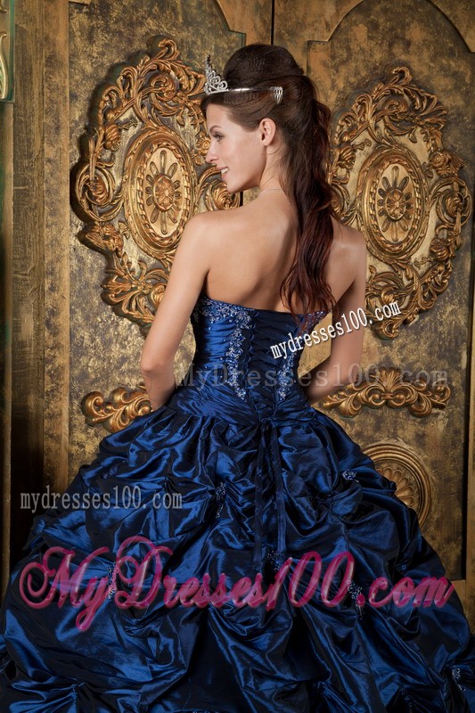 Recommended Taffeta Pick-ups Navy Blue Sweetheart dress for Quinceanera
