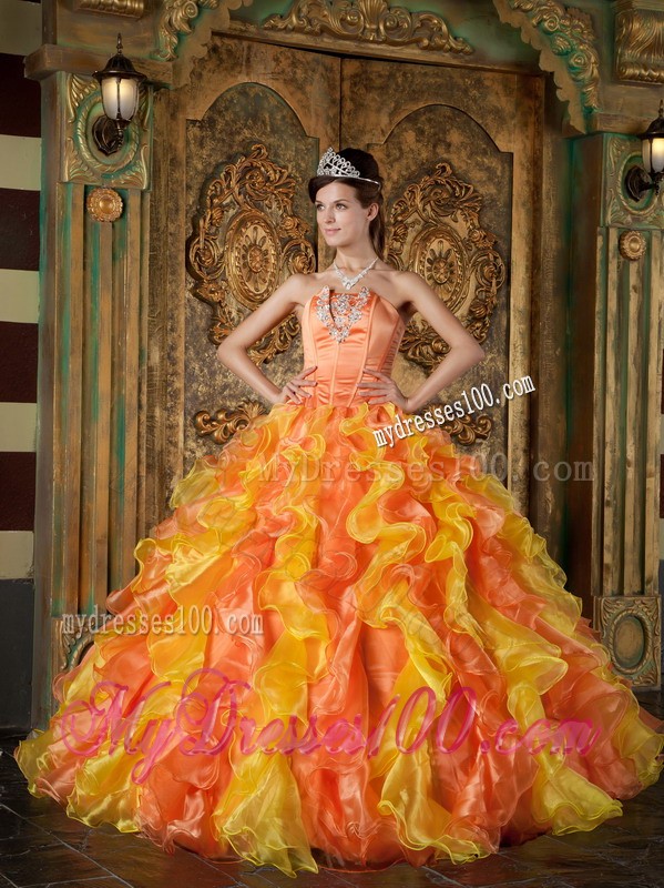 2012 Strapless Organza Multi-color Ruffles Sweet Sixteen Quinceanera Dresses