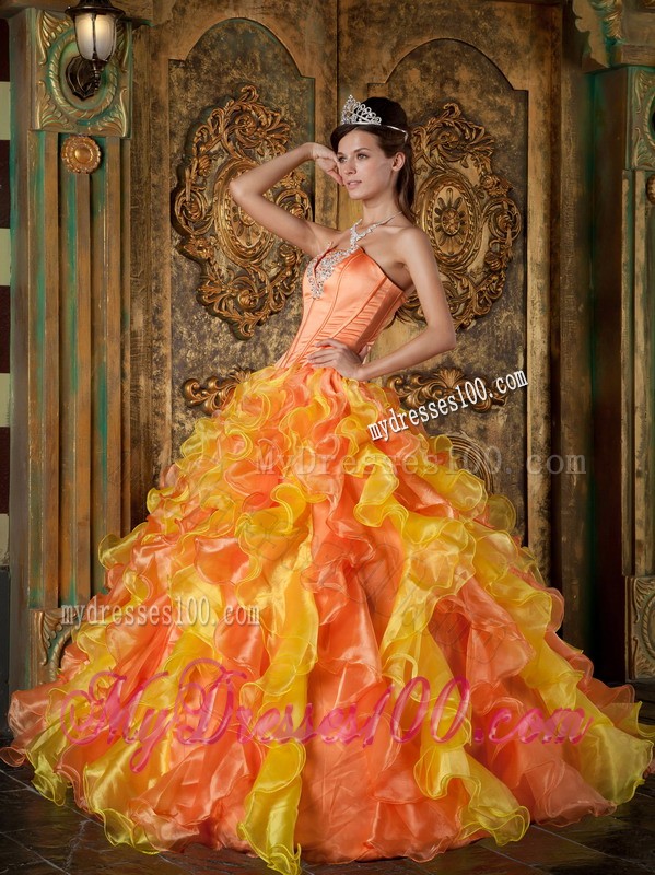 2012 Strapless Organza Multi-color Ruffles Sweet Sixteen Quinceanera Dresses