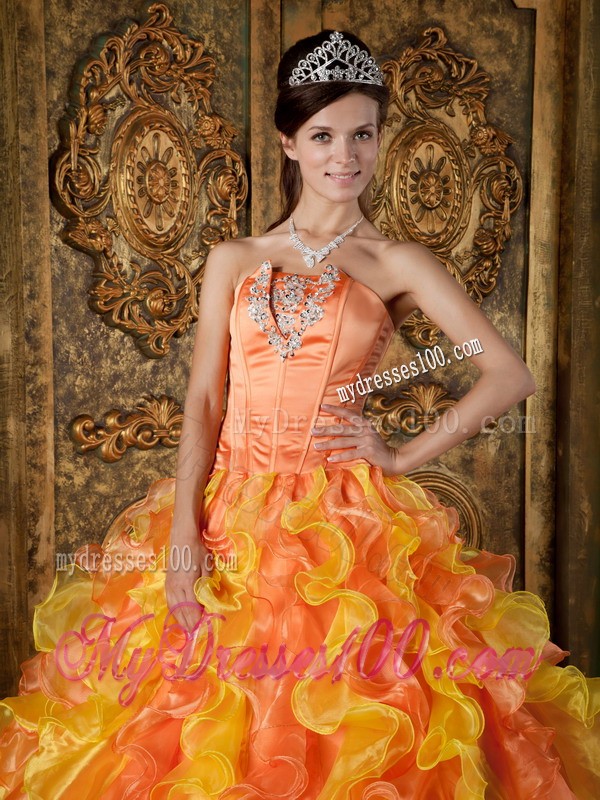 2012 Strapless Organza Multi-color Ruffles Sweet Sixteen Quinceanera Dresses