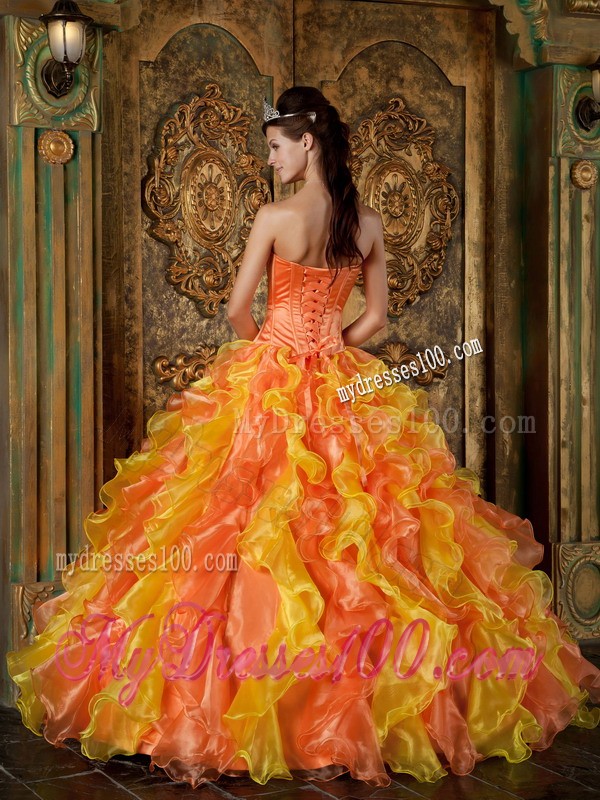 2012 Strapless Organza Multi-color Ruffles Sweet Sixteen Quinceanera Dresses