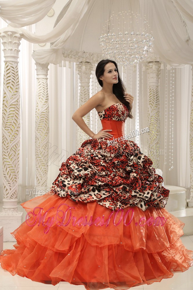 Organza and Leopard Quinceanera Dress With Beading Decorated