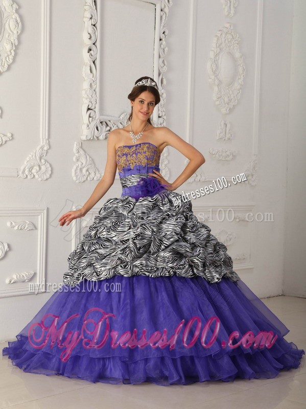 Purple Organza and Zebra Quinceanera Dress with Chapel Train