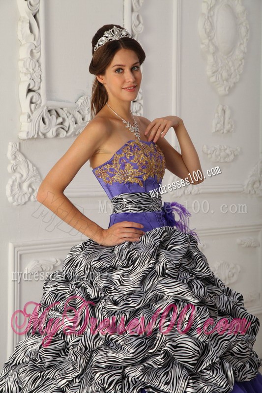 Purple Organza and Zebra Quinceanera Dress with Chapel Train