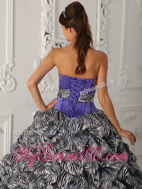 Purple Organza and Zebra Quinceanera Dress with Chapel Train