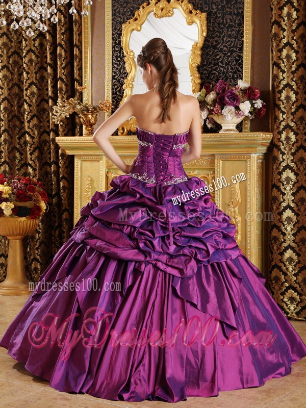 Amazing Floor-length Purple Strapless Taffeta Pick-ups Quinceanera Gown