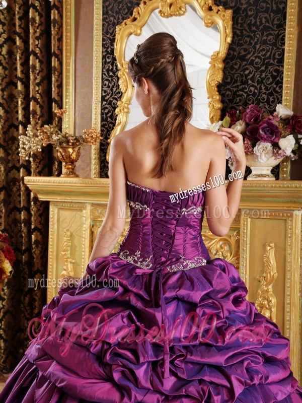 Amazing Floor-length Purple Strapless Taffeta Pick-ups Quinceanera Gown