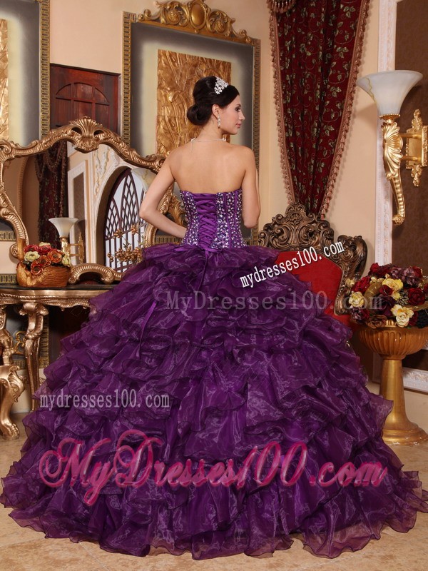 Dark Purple Sweetheart Sweet 15 Dress with Sequins and Ruffles