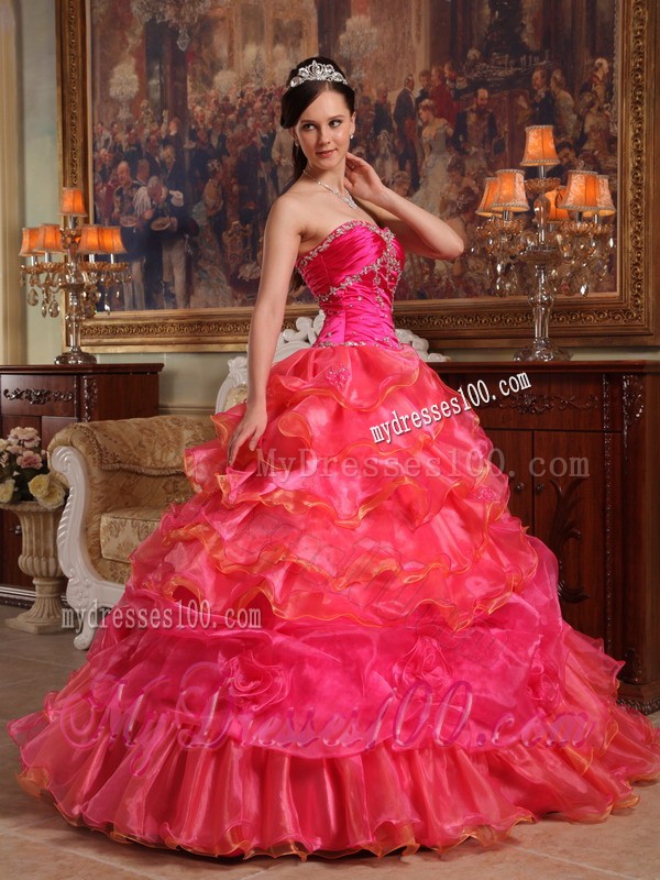 Red Sweetheart Beaded Bust and Layered Dresses for Quince