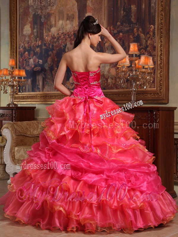 Red Sweetheart Beaded Bust and Layered Dresses for Quince