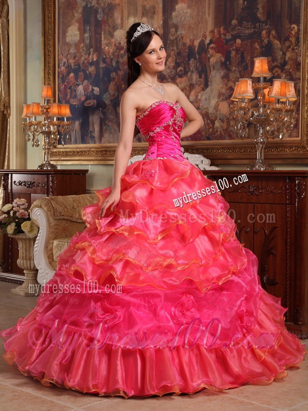 Red Sweetheart Beaded Bust and Layered Dresses for Quince