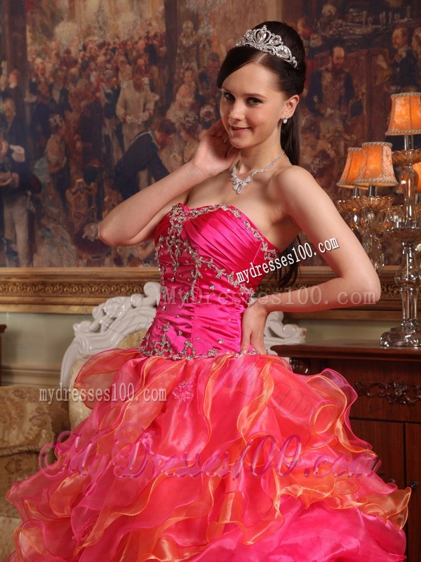 Red Sweetheart Beaded Bust and Layered Dresses for Quince