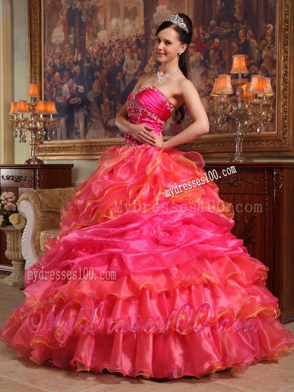 Red Sweetheart Beaded Bust and Layered Dresses for Quince