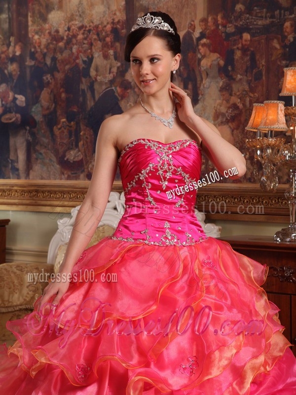 Red Sweetheart Beaded Bust and Layered Dresses for Quince