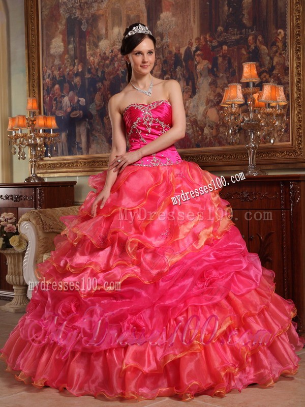 Red Sweetheart Beaded Bust and Layered Dresses for Quince