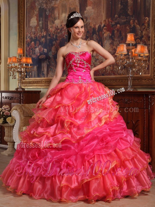 Red Sweetheart Beaded Bust and Layered Dresses for Quince