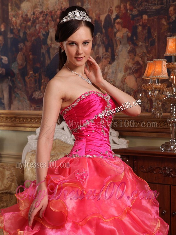 Red Sweetheart Beaded Bust and Layered Dresses for Quince