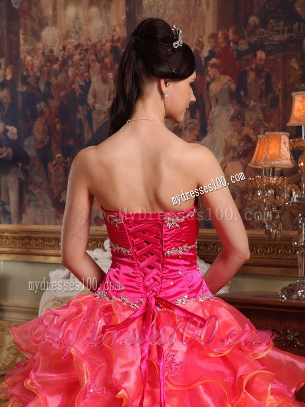 Red Sweetheart Beaded Bust and Layered Dresses for Quince