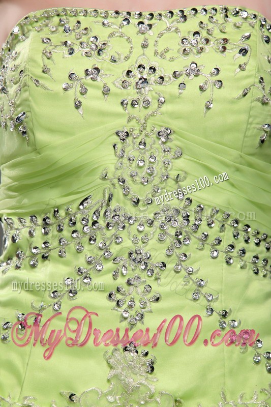Spring Green Strapless Beaded Quinceanera Dress with Pick-ups