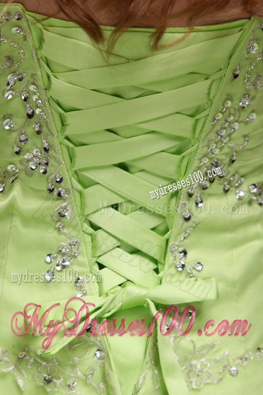 Spring Green Strapless Beaded Quinceanera Dress with Pick-ups