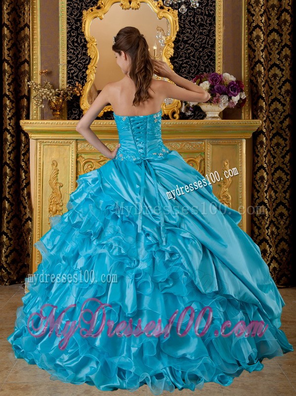 Impressive Sweetheart Teal Ruffled Appliques Sweet 15 Dresses Floor-length