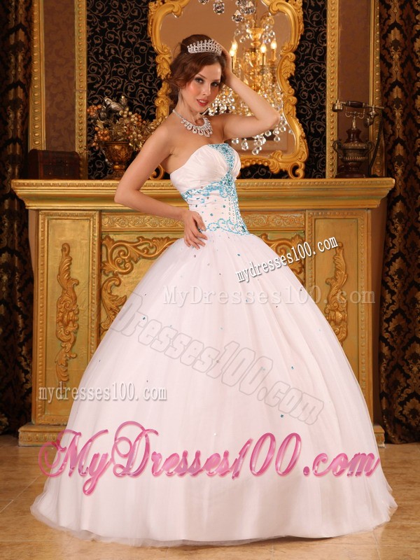 Beading White Strapless Satin and Organza Quinceanera Dress Floor-length