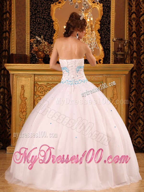 Beading White Strapless Satin and Organza Quinceanera Dress Floor-length