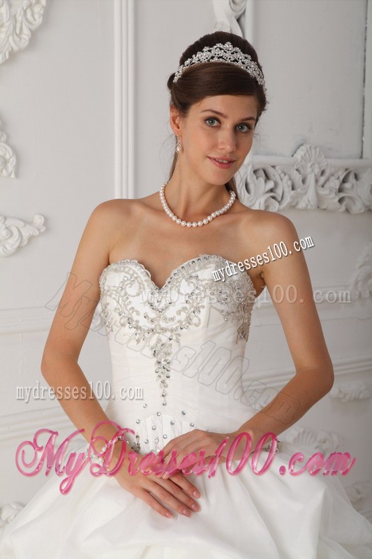 Sweetheart White Organza and Taffeta Beaded Sweet 15 Dress