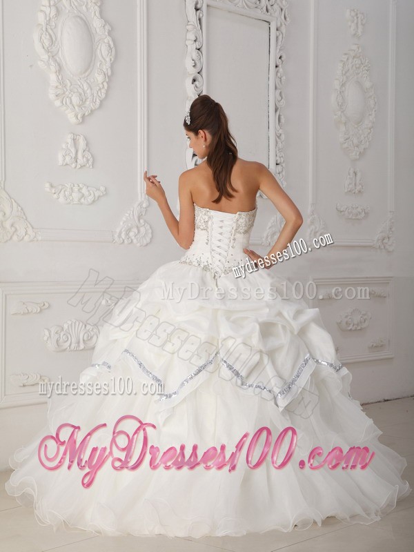 Sweetheart White Organza and Taffeta Beaded Sweet 15 Dress