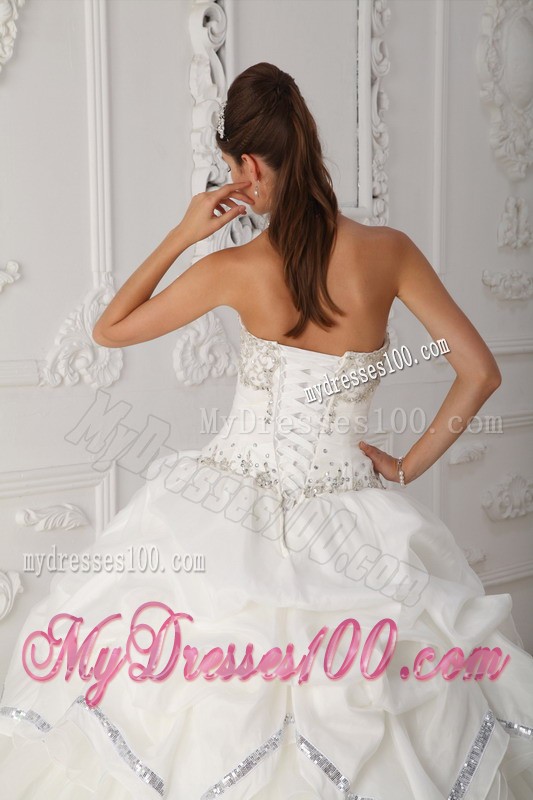 Sweetheart White Organza and Taffeta Beaded Sweet 15 Dress