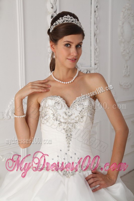 Sweetheart White Organza and Taffeta Beaded Sweet 15 Dress