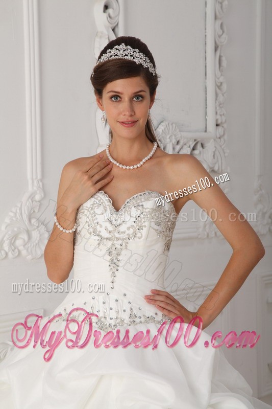 Sweetheart White Organza and Taffeta Beaded Sweet 15 Dress