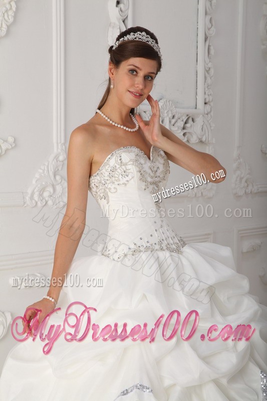Sweetheart White Organza and Taffeta Beaded Sweet 15 Dress