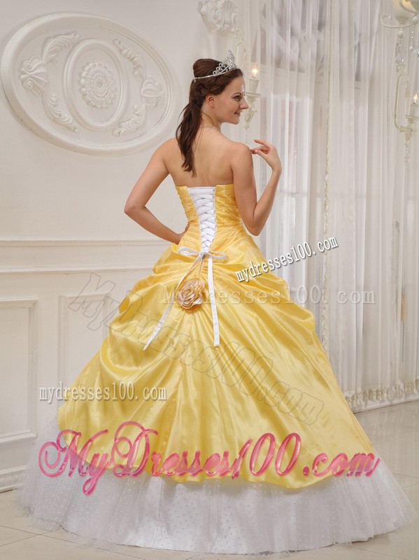 Beading and Hand Made Flower Yellow and White Quince Dress